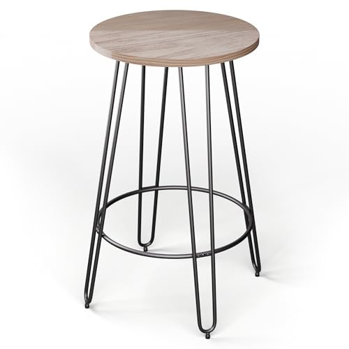 blumfeldt Bistrotisch – Runder 60 cm Stehtisch, Echtholz & Stahl, Industriestil, Stehtisch, Ideal für Küche & Esszimmer, Oak