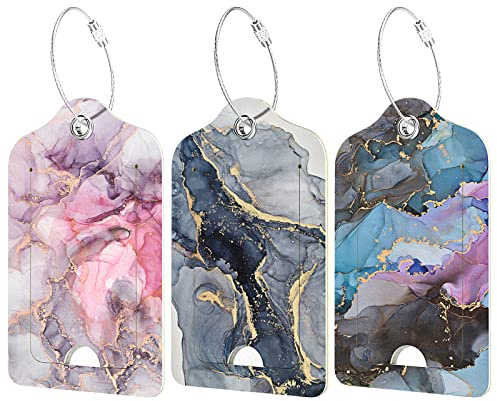 Hnogri 3 Stück PU Leder Kofferanhänger flugreise für Koffer, Reisen Kreuzfahrt Gepäckanhänger für koffer,mit Privatsphäre Klappe, Name ID Label für Frauen Männer Gepäck Handtasche Tasche Rucksack.