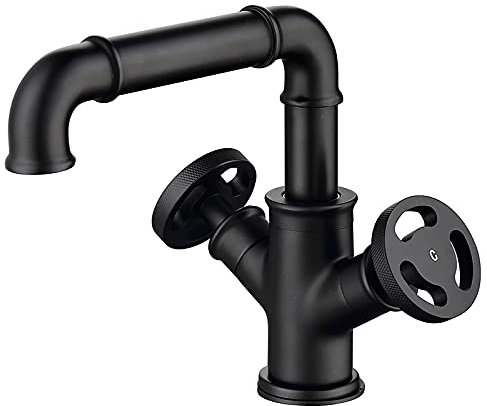 RajoNN Swivel Basin Mixer Tap Black Industrial Style Single Hole Bathroom Sink Hot and Cold Mixer Lavatory Double Handle Washbasin Sink Brass Vanity