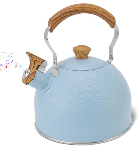 Whistling Tea Kettle, Stovetop Kettle, Tea Kettle Stovetop, Whistling Tea Kettle 2.5L Sky Blue Whistle Sound Stainless Steel Ergonomic Handle Stovetop Kettle for Kitchen Cafe Bar