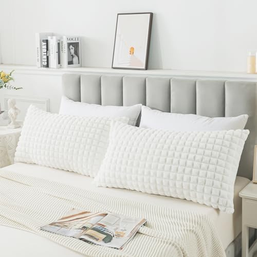 ZTYROLJ 2er Set Plüsch Kissenbezüge, Super Soft Zierkissenbezüge 40x80 cm, Plaid Dekokissen Kopfkissenbezug Couchkissen Deko Bezug für Sofa Wohnzimmer Schlafzimmer(Weiß)