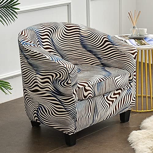 Morbuy Velvet Tub Chair Covers 2 Piece, 2 IN 1 High Stretch Club Chair Covers with Cushion Cover Soft Armchair Slipcovers for Dining Living Room Office Reception (Stripe)