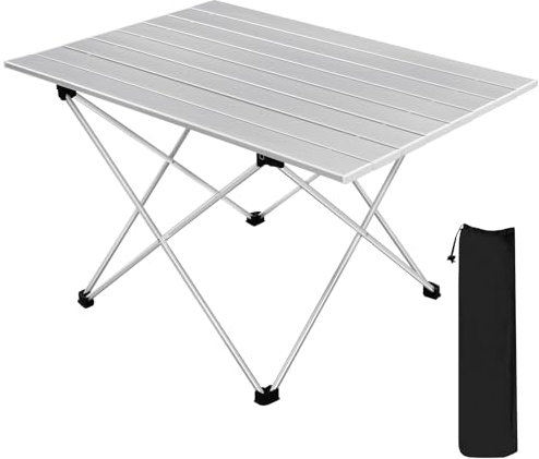 WOLTU Table de Camping Pliante en Aluminium, Léger et Portable, Table Pliable pour Pique-Nique, Plage, Extérieur, Barbecue, 68x46x40cm, Argent