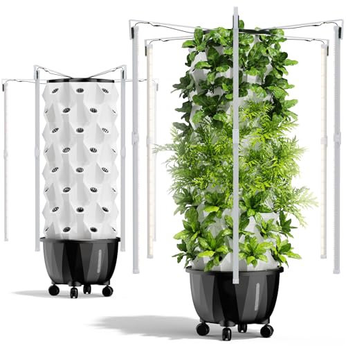 Garden Hydroponics Growing System 48/64/80/96 Pots Vertical Hydroponics Tower Smart Garden Planter with LED Grow Light, Aeroponics Growing Kit with Hydrating Pump, Adapter, Net Pots, Timer 96 pots