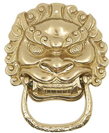 SANZHEN Türklopfer aus Messing, schöner Haustürgriff, antike Torklopfer für Garage, Schlafzimmer, Türdekoration, Wand-Metall-Türfell, Löwenkopf