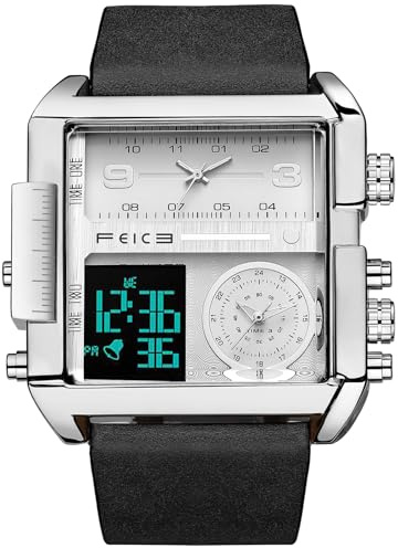 FEICE Reloj de Cuarzo Cuadrado Relojes de Cuarzo Japonés para Hombres Reloj de Pulsera Original para Hombres Reloj Deportivo Multifuncional FK030