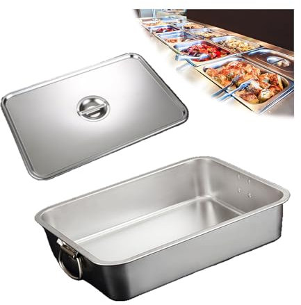 NJDQFA Stapelbar Gastro Behälter Mehrweg, Rechteckig Edelstahl Gastronomiebehälter,Lebensmittel Lagern Behälter,50 * 35cm,7cm