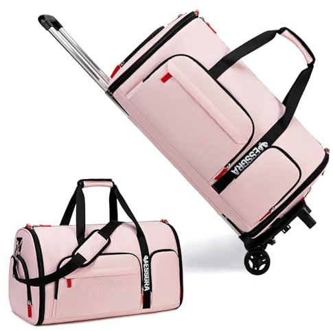 Sacs de Sport à vêtements roulants pour Voyage, Chariot Amovible Rose, Convertible