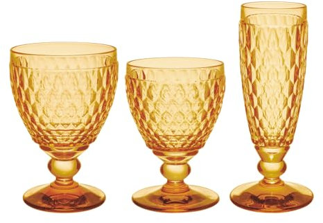 Villeroy & Boch Boston Saffron Lot de 12 verres à vin rouge (310 ml), verres à vin blanc (230 ml) et flûtes à champagne (145 ml) pour 4 personnes | Verre en cristal | Passe au lave-vaisselle