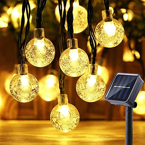 Solar Garden Lights Outdoor, 36ft 60 LED String Lights Waterproof, Solar Powered Crystal Ball Indoor/Outdoor Fairy Lights Decorative Lights for Garden, Patio, Yard, Parties (Warm White)