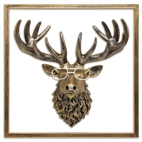 JJALIGHTS Tierköpfe, Wanddekoration, Kunstharz, Tierskulpturen, Kopf, Wandbehang, Dekoration, Kupferimitat, Vintage-Wandskulptur für Wohnzimmer, Schlafzimmer, Büro (Hirsch, Metallrahmen nicht im