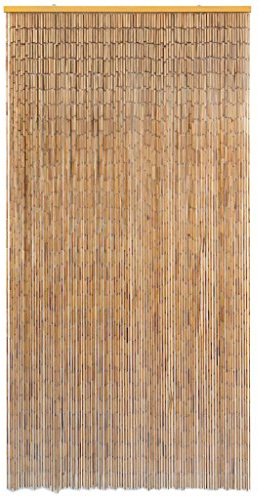Bambus Türvorhang 100 x 200 cm dichte Bambusröhrchen für Insektenabwehr Privatsphäre und Wärmedämmung mit Holzleiste an der Oberseite und 100 feinen Bambussträngen für Wohnungen und Häuser