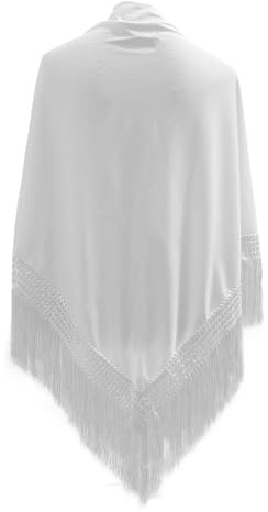 Yusons Mantón de Manila de Pico en Triángulo para Mujer, Mantones de Flamenca adulto de Color liso, Mantoncillos de Flamenca, Talla única (Blanco)