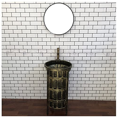 Mobile da bagno in stile industriale con lavabo, armadietto moderno con rubinetto e scarico, autoportante, bronzo (bronzo con specchio)
