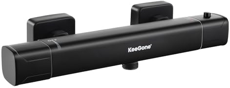 KeeGone Duscharmatur Thermostat Thermostat Brausebatterie mit 38°C Sicherheitssperre Wannenbatterie mit Thermostat Schwarz