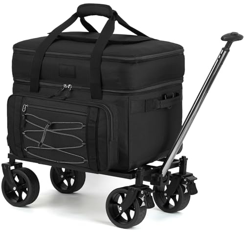 TONRUYN Große Kühltasche mit Rollen 50L/ 80 Cans Kühler mit Rädern und Griff Isolierter Kühltrolley Thermotasche für Strand, Camping, Reise, Picknick, Einkaufen, Schwarz