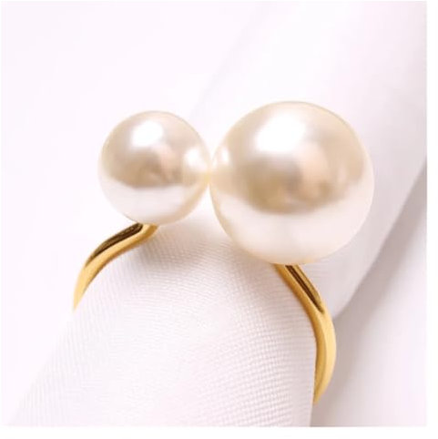 MZYFDC 6 Stück Serviettenringe mit hervorgehobenen Perlen, Serviettenringe for Hochzeiten, U-förmige Serviettenhalter for das Familienessen im Esszimmer(6PCS Golden White)