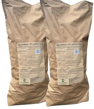 BIOGRILL Premium Restaurant Grillholzkohle Buche 20 kg (2 Papiersäcke je 10 kg) Holzkohle für BBQ & Steakhaus – Grillkohle für Professionelles Grillen mit extragroßen Stücken 60–160 mm