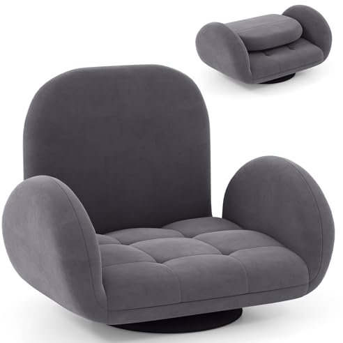 Verstellbarer Klapp-Sofa-Stuhl, Bett, gepolsterter Lazy Floor Recliner mit Armlehnen für Gaming, Lesen, Meditation – Drehfuß, bequemer Loungesitz, grau