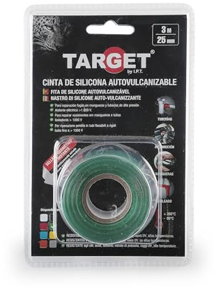 TARGET - Cinta de Silicona Autovulcanizable 3 M x 25 mm | Sellado hermético al instante. Para aplicaciones en Tuberías, Mangueras, Automoción, Cableado (VERDE)