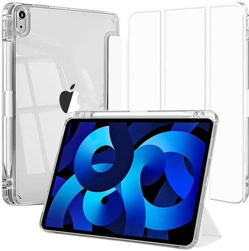 Hülle für iPad Air 11 Zoll M4/M3/M2/iPad Air 5/4 Gen 10,9 Zoll Weiß | Stifthalter Weiche TPU Stoßkante Kristallklare Transparente Rückseite Schlankes Klare Rückseite Ständer Stoßfest Schutzhülle