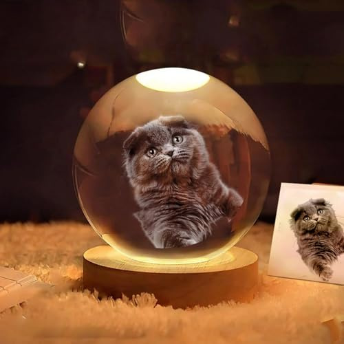 HDLOVE Lámpara LED Nocturna Personalizada Con Foto En Bola De Cristal For Dormitorio, Oficina, Decoración, Regalo De Boda, Padres De Los Novios, Fotos De Mascotas, Recuerdos Y Regalos(6cm Warm Light)