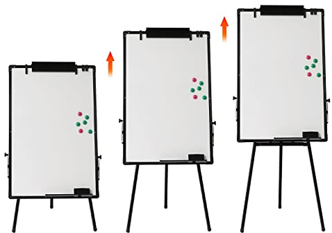 Magnetic Flipchart Stand Whiteboard with Non-Slip Tripod, Magnetic Portable Dry Wipe White Board with Height Adjustable, Foldable Whiteboards Hook Moving Flipchart Paper for School, Office