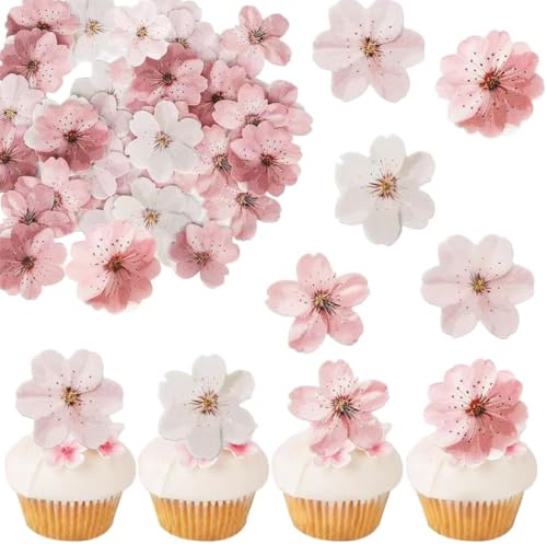 UIEXAY 50 Pièces Fleurs Comestibles pour Gateau, Fleurs Comestibles Cupcake,Toppers Gluant Papier,Gluant Papier de Riz Décoratif Gâteau,Decoration Gateau Comestible,pour Fête Mariage