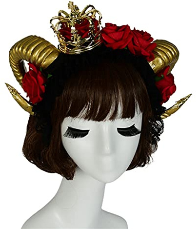 ZYMIADOU Ros horn pannband cosplay huvudbonad för halloween festkläder oxhorn slöja hårband gotiskt huvudbonad festtillbehör blomma slöja pannband