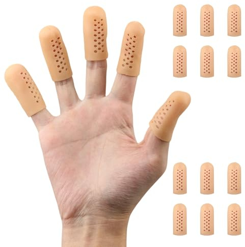 Finger Bandage 12pcs, Waterproof Finger Protectors Silicone Fingers Cots Gel Thumb Protector Breathable Sleeves Fingeres Covers with Hole for Fingers Dressing Hand Eczema Fingeres Cracking