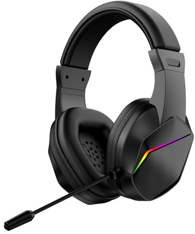 Cryfokt Low Latency Gaming Headphones, LED Lights, Omnidirectional Microphone for Gamers, BT Headphones with Adjustable Volume for Laptop Gaming (Black+Wireless BT Version)