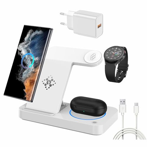 3-in-1-Ladestation für Samsung,Drahtlose Induktive Ladegerät für Samsung Galaxy S26 Ultra S25/S24/S23/S22/Note 20/Z Fold 7/6 – Wireless Charger Stand für Samsung Galaxy Watch 8/7/6/5 und Buds (White)
