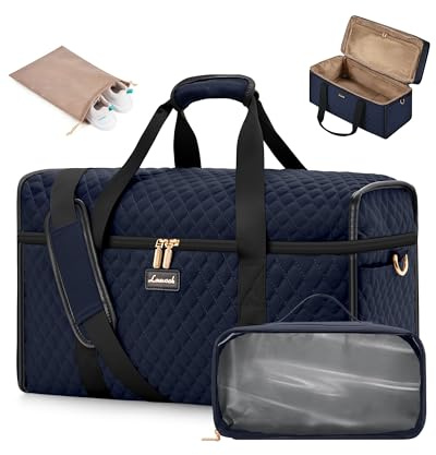 LOVEVOOK Resväska dam, vattentät weekender handbagage väska stor resa duffle väska, klinikväska födelse sjukhusväska sportväska för flygplan resor sport gym, Mörkblå + svart, L, Resväska