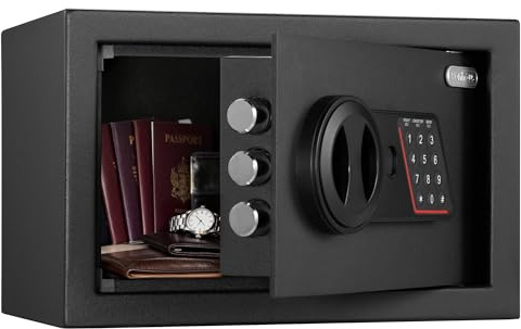 VonHaus 8.5L Electronic Safe Box with Digital Keypad, Security Safe with LED Indicators, Override Keys & Emergency Power, Wall or Floor Mountable, Ideal for Home, Office, or Wardrobe Storage