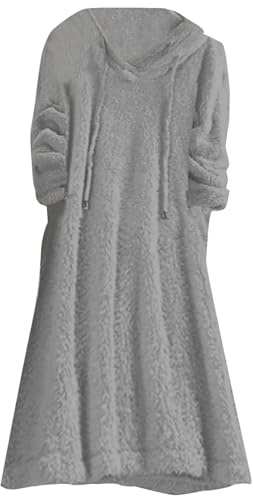Camisón de Lana para Mujer, Bata con Capucha, Batas de Invierno con Capucha, Bolsillos, Suave, cálido, Manga Larga, Abrigo de casa, Vestido, camisón XXL