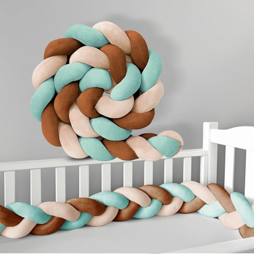 PTKG Serpente Intrecciato Paracolpi per Lettino Cuscino per Bambini Intrecciato Paracolpi per Lettino Bambini Cuscino Sponda Anticaduta a Treccia Sbarra da Viaggio,H39,350CM