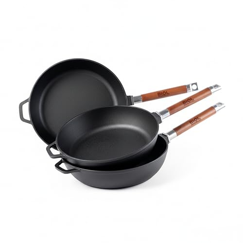 BIOL Lot de 3 poêles en fonte 24 cm + 26 cm + 28 cm (Set 24/26/28 cm)