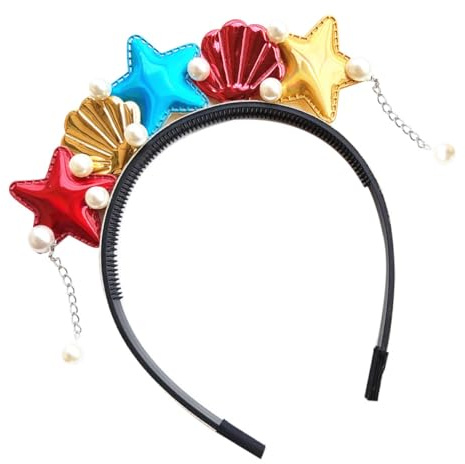 Angoily Kinder Haarreifen mit Ozeanmotiv Meerjungfrau Stirnband in Rot mit Muschel und Seestern Design Leicht und Formstabil für Karneval und Kostümpartys