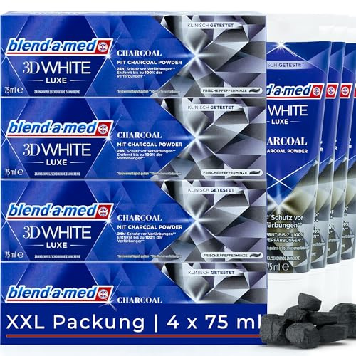 4x Blend-a-med 3D White Charcoal 75ml, Frische Pfefferminze, mit Charcoal Powder