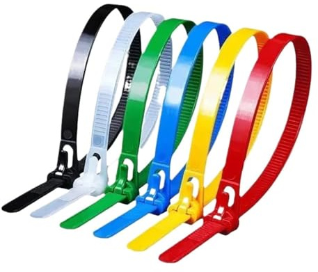 Fascetta regolabile con fibbia, robusta 100 pezzi, cavo in nylon staccabile, filo avvolgente regolabile, rimovibile (5 x 300 mm)