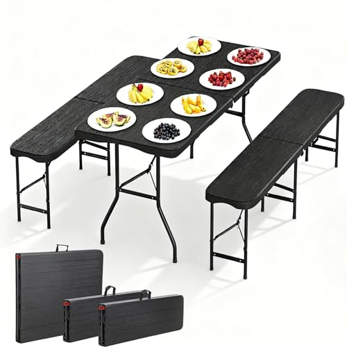 Peviasot Set di 3 tende da birra, pieghevole, per interni ed esterni, 180 x 74 x 74 cm, in plastica, effetto venature in legno, con manici