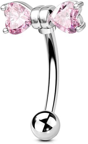 OUFER Body Piercing Eyebrow Jewellery: 16G Curved Banana Barbell 316L Stainless Steel Rook Earrings Bow Belly Piercings Navel Bar 6/8mm for Women