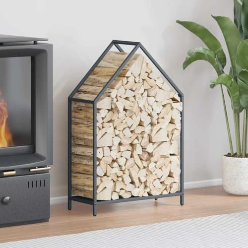 Runheo Étagère à bûches en acier laminé à froid Anthracite 60 x 25 x 90 cm Support pour bois de cheminée et panier à bois de chauffage pour l'intérieur et l'extérieur Support de bois de chauffage