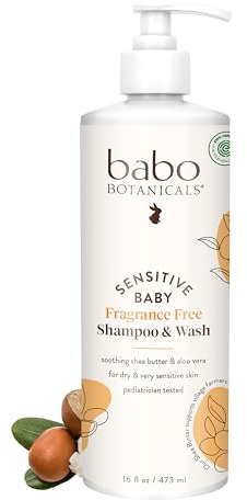Babo Botanicals Sensitive Baby Fragrance Free Shampoo and Wash, 16 Fluid Ounce