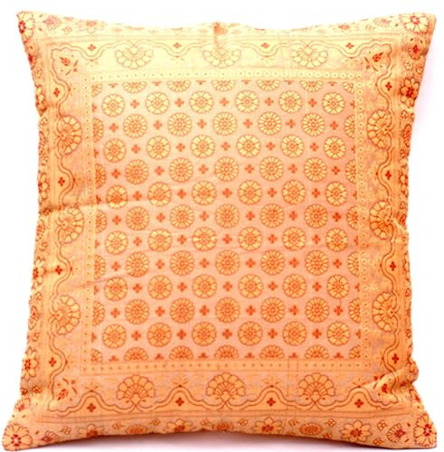 Ruwado Golden Farbe Seide Kissenbezug | Zierkissenbezug | Sofakissenbezug | Dekokissen | Zierkissen - 40 cm x 40 cm ***Handgewebt und Handgefertigt von Kunsthandwerkern aus Kaschmir-Indien***