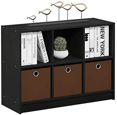 Furinno BASIC Book Shelf, 6-Cube Bookshelf, 3 x 2 Bookcase with Storage Bins, 11.9 x 31.6 x 23.6, for Living Room, Bedroom, Home Office, Americano