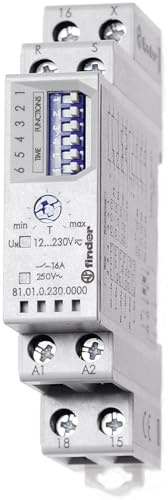 Finder 810102300000 - Temporizzatore multifunzione e multitensione (DC non polarizzata). Montaggio su barra da 35mm DIN. 1 Scambio 16A - AC 50Hz/DC - Tensione di alimentazione (12-230) V AC/DC
