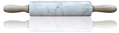 Nudelholz aus weißem Carrara-Marmor mit Holzgriffen Marble Rolling PIN with Wooden Handles