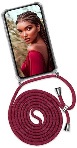 ONEFLOW Handykette für iPhone 6s Plus / 6 Plus Hülle mit Band, Handyhülle mit Kette abnehmbar, Handyband zum Umhängen, Handy Umhängeband Lange Handykordel, Twist Case – Weinrot