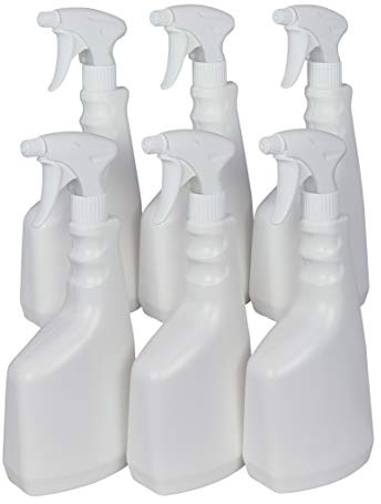 Super Net Cali Botella pulverizador vaporizador de plástico. 750 ml. Spray rellenable para jardín, Limpieza, Industria, hogar y Profesional. Resistente Productos químicos. (6 Unidades, Blanco)